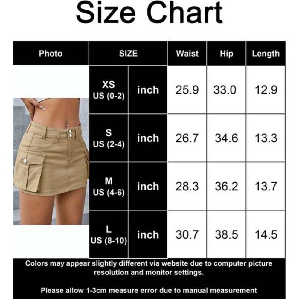 Y2K Light Khaki Cargo Denim Mini Skirt Low Waist‎ Extra Short Bodycon Skirt - Picture 4 of 6